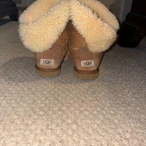 UGG Bailey Button Boots with Tan Suede and Cream Fur